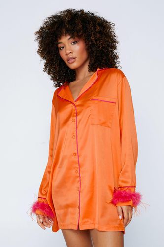 Chemise De Nuit Satinée À Manchettes Plumées - - 36 - Nasty Gal - Modalova