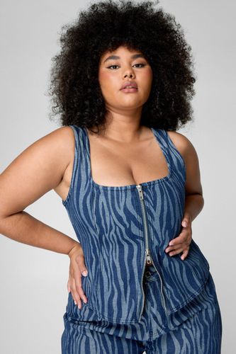 Plus Zebra Denim Top - Bleu - 46 - Nasty Gal - Modalova