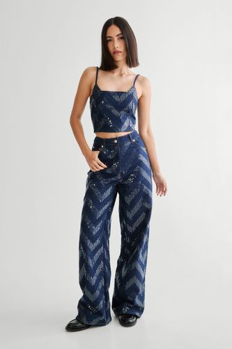 Zig Zag Sequin Jean - Bleu - 42 - Nasty Gal - Modalova