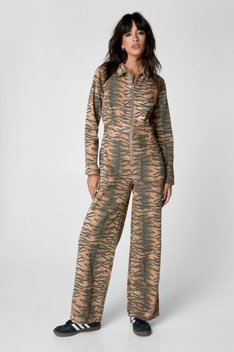 Tiger Print Denim Jumpsuit - 32 - Nasty Gal - Modalova