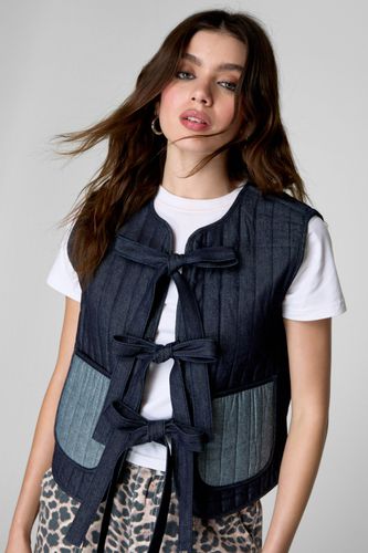 Tie Front Denim Gilet - Bleu - 32 - Nasty Gal - Modalova