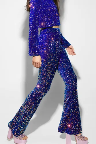 Pantalon Flare En Velours À Sequins - 32 - Nasty Gal - Modalova