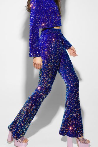 Pantalon Flare En Velours À Sequins - 34 - Nasty Gal - Modalova