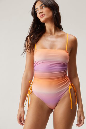 Ombre Ruched Square Neck Swimsuit - 34 - Nasty Gal - Modalova