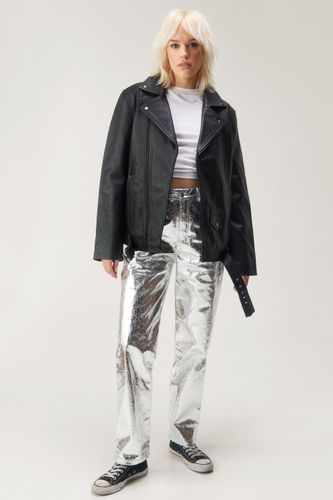 Metallic Crackle Straight Leg Trousers - 44 - Nasty Gal - Modalova