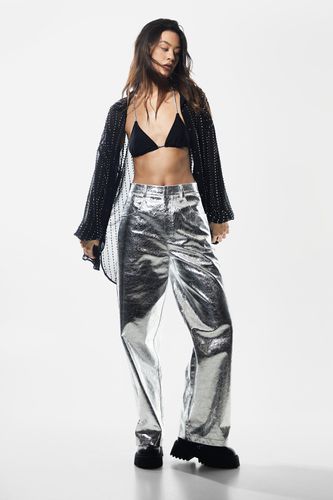 Metallic Crackle Wide Leg Trousers - 36 - Nasty Gal - Modalova