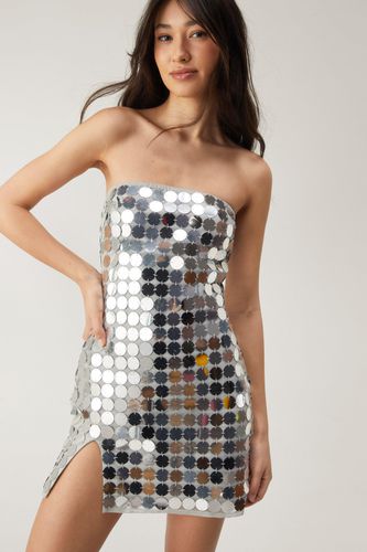 Mirrorball Disc Sequin Bandeau Split Mini Dress - 34 - Nasty Gal - Modalova