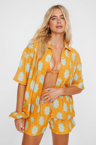 Intarsia Floral Towelling Shirt And Shorts 3Pc Beach Set - S - Nasty Gal - Modalova