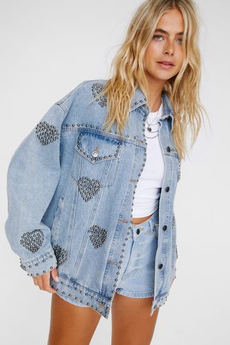 Heart Studded Denim Jacket - 32 - Nasty Gal - Modalova