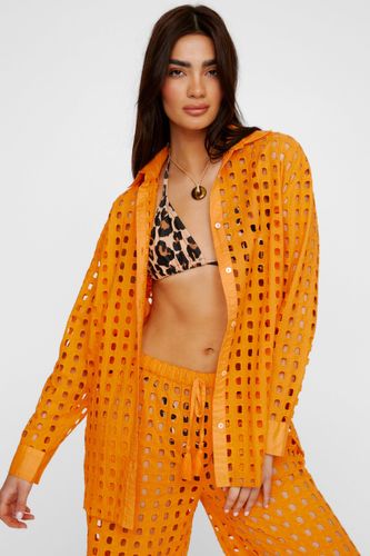 Eyelet Oversized Beach Shirt - M - Nasty Gal - Modalova