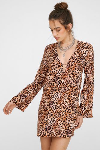 Heart Leopard Print Plunge Smock Dress - 32 - Nasty Gal - Modalova