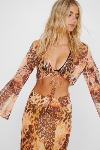 Sheer Leopard Tie Front Crop Top - 32 - Nasty Gal - Modalova