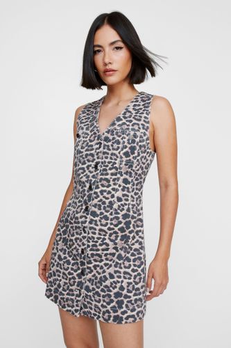 Denim Leopard Print Sleeveless Dress - 32 - Nasty Gal - Modalova