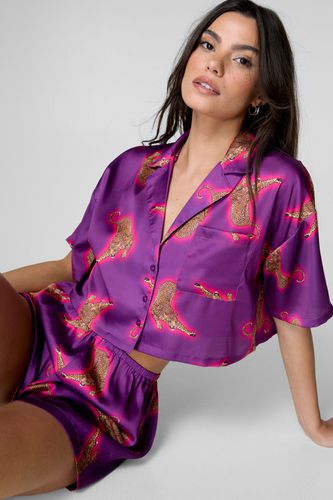 Satin Ombre Leopard Boxy Pajama Shirt And Short Set - S - Nasty Gal - Modalova