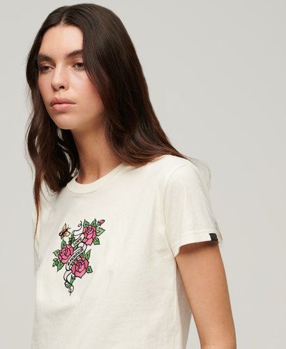 Damen Figurbetontes T-shirt mit Tattoo-stickerei - Größe: 44 - Superdry - Modalova