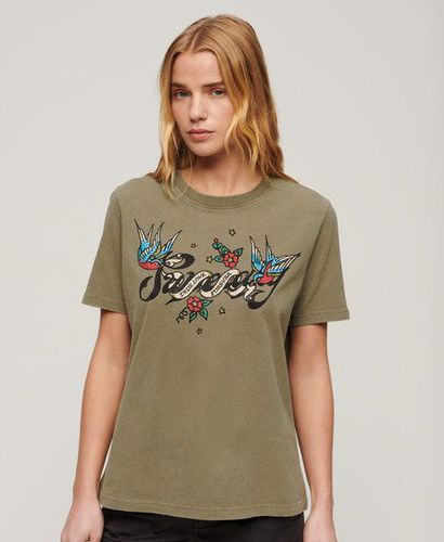 Women's T-Shirt mit Tattoo-Schriftzug und Grafik - Größe: 36 - Superdry - Modalova