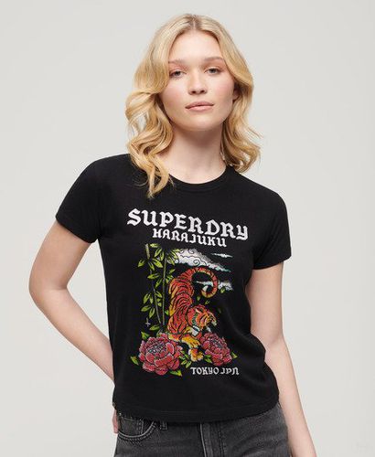 Damen , Tattoo T-Shirt mit Strassbesatz Grafikdruck, Größe: 40 - Superdry - Modalova