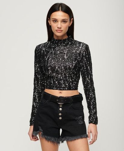 Damen Langärmeliges Pailletten-kurztop - Größe: 42 - Superdry - Modalova