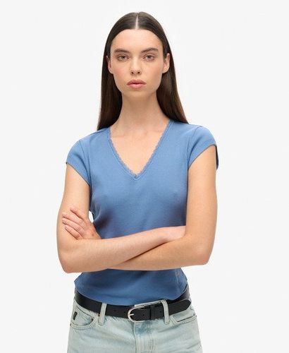 Damen Athletic Essentials Oberteil mit Spitzenbesatz und V-ausschnitt - Größe: 14-16 - Superdry - Modalova