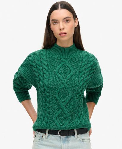 Damen Aran Polo-Strickpullover mit Zopfmuster Gestrickt, Größe: 36 - Superdry - Modalova