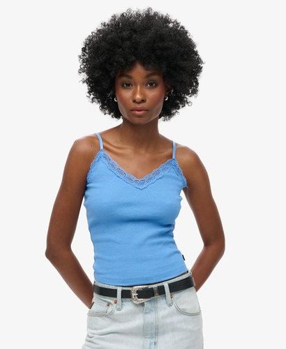 Damen Geripptes Vintage Trägertop aus Bio-baumwolle mit Spitzenbesatz - Größe: M/L - Superdry - Modalova