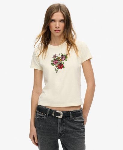 Damen Figurbetontes Tattoo-T-Shirt mit Kleinem Strassbesatz Grafikdruck, Größe: 42 - Superdry - Modalova