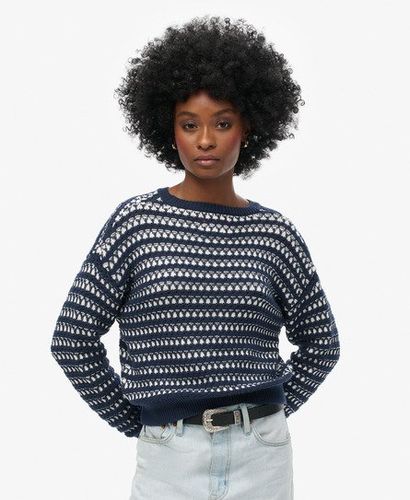 Damen Gestreifter, Kurzer Häkelpullover mit Rundhalsausschnitt, Größe: 44 - Superdry - Modalova