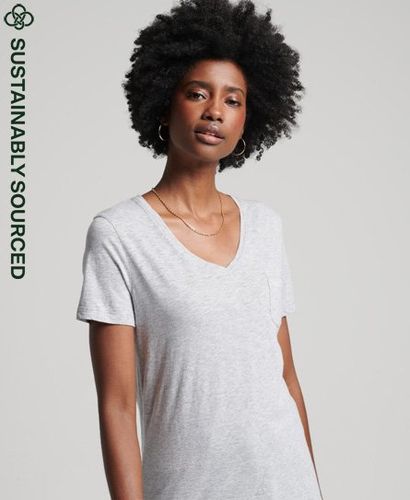 Damen Studios T-Shirt aus Bio-Baumwolle mit V-Ausschnitt und Tasche - Größe: 38 - Superdry - Modalova