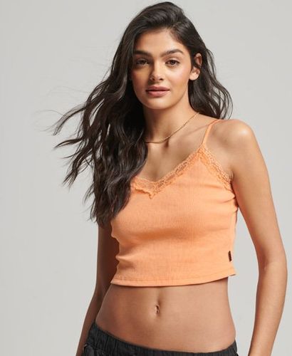 Damen Geripptes Trägertop mit Spitzenbesatz, Größe: M/L - Größe: M/L - Superdry - Modalova