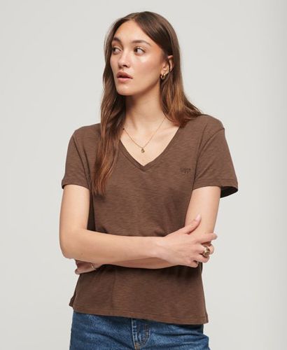 Damen Strukturiertes T-Shirt mit V-Ausschnitt und Stickerei - Größe: 34 - Superdry - Modalova