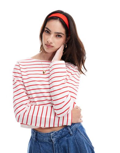 Cotton On - Crop top à manches longues et encolure bateau - Rouge rayé - Cotton:on - Modalova