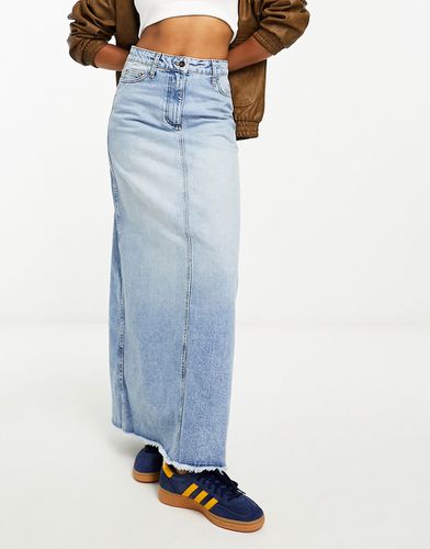 Jupe longue coupe trapèze en jean - délavé style vintage - Collusion - Modalova