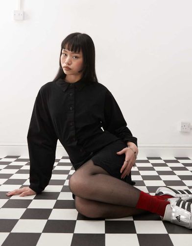 Robe chemise courte en serg  manches sculptes - Noir - Collusion - Modalova