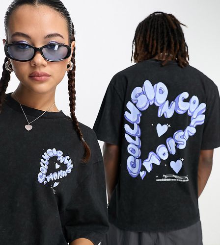 Unisex - T-shirt à imprimé caur au dos - Noir délavé - Collusion - Modalova