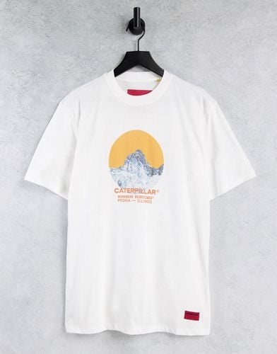 Caterpillar - T-shirt de travail avec imprimé montagne circulaire - Crème - Cat Footwear - Modalova