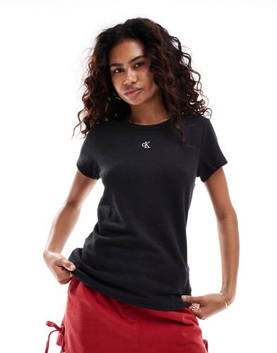 T-shirt ajusté en tissu côtelé flammé - Calvin Klein Jeans - Modalova