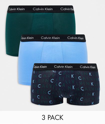 Lot de 3 boxers taille basse - Vert, bleu et sarcelle avec imprimé logo - Calvin Klein - Modalova
