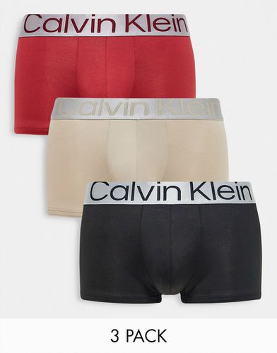 Lot de 3 boxers taille basse à taille contrastante - Noir, gris et rouge - Calvin Klein - Modalova