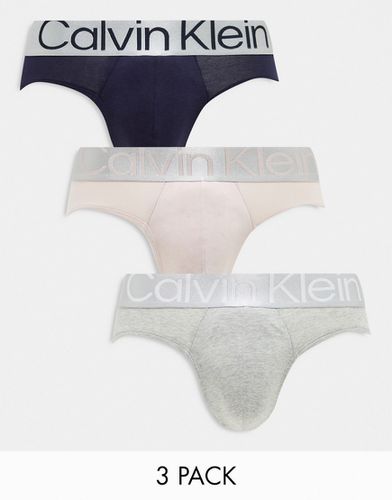 Lot de 3 slips en coton stretch à bande effet acier - Calvin Klein - Modalova