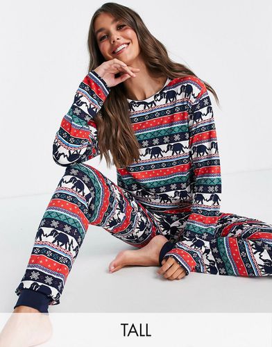 Tall - Ensemble pyjama en polyester avec haut à manches longues et jogger à maille jacquard éléphant - MULTI - Chelsea Peers - Modalova