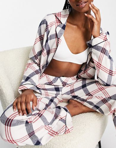 Ensemble de pyjama avec top et pantalon à col à revers en coton - Imprimé carreaux contrastants - CREAM - Chelsea Peers - Modalova