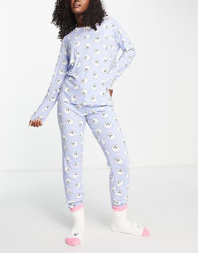Ensemble de pyjama long avec chaussettes confortables à imprimé poméranien - Lilas et blanc - Chelsea Peers - Modalova