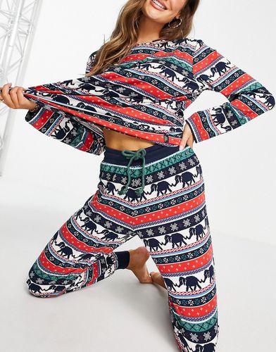 Ensemble pyjama en polyester avec haut à manches longues et jogger à maille jacquard éléphant - MULTI - Chelsea Peers - Modalova