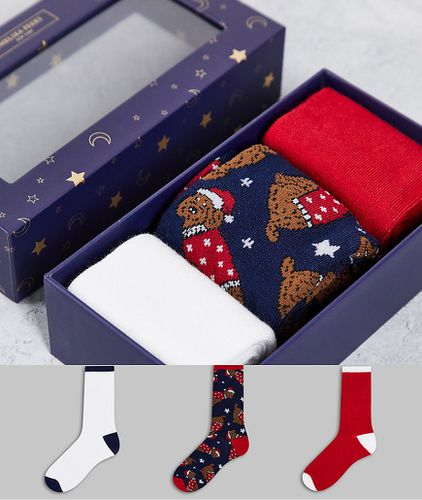 Lot de 3 paires de chaussettes de Noël à motif cocker - Bleu marine/rouge - Chelsea Peers - Modalova