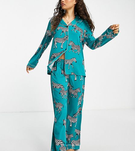 Pyjama avec top à revers et pantalon en jersey - Zèbre turquoise - TURQUOISE - Chelsea Peers Petite - Modalova