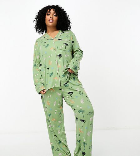 Chelsea Peers Plus x - Pyjama long à imprimé palmiers - Moka et bleu marine - The Wellness Project - Modalova