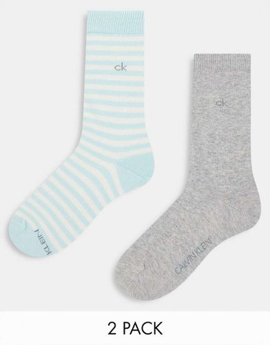 CK - Jeanna - Lot de 2 paires de chaussettes en tissu - Gris et rayures bleu clair - Calvin Klein - Modalova