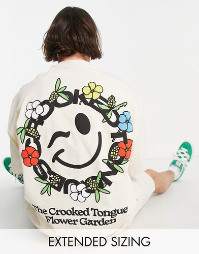 T-shirt oversize à imprimé smiley - Blanc cassé - Crooked Tongues - Modalova