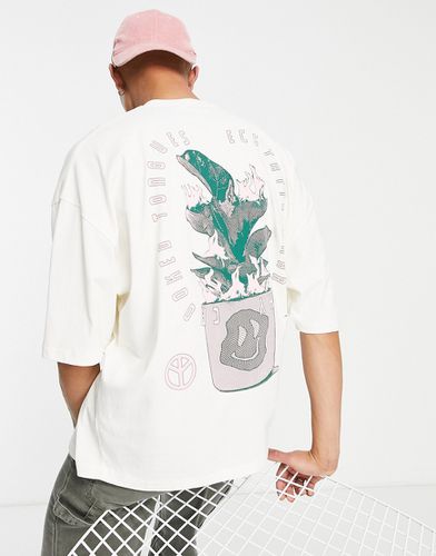 T-shirt oversize avec imprimé plante au dos - Écru - Crooked Tongues - Modalova