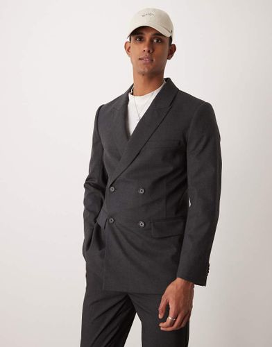 Blazer en flanelle de laine mélangée à double boutonnage - Anthracite - Abercrombie & Fitch - Modalova